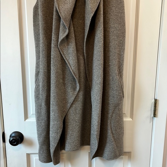 Raffi Greige Wool Yak Long Open Front Shrug with Waterfall Collar - Size Small - Picture 5 of 15